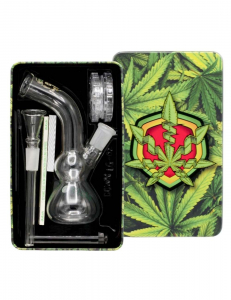 Giftset Greenline:Bong with 1 x Bomg  - 1 x Grinder - x lighter - 5 x screen