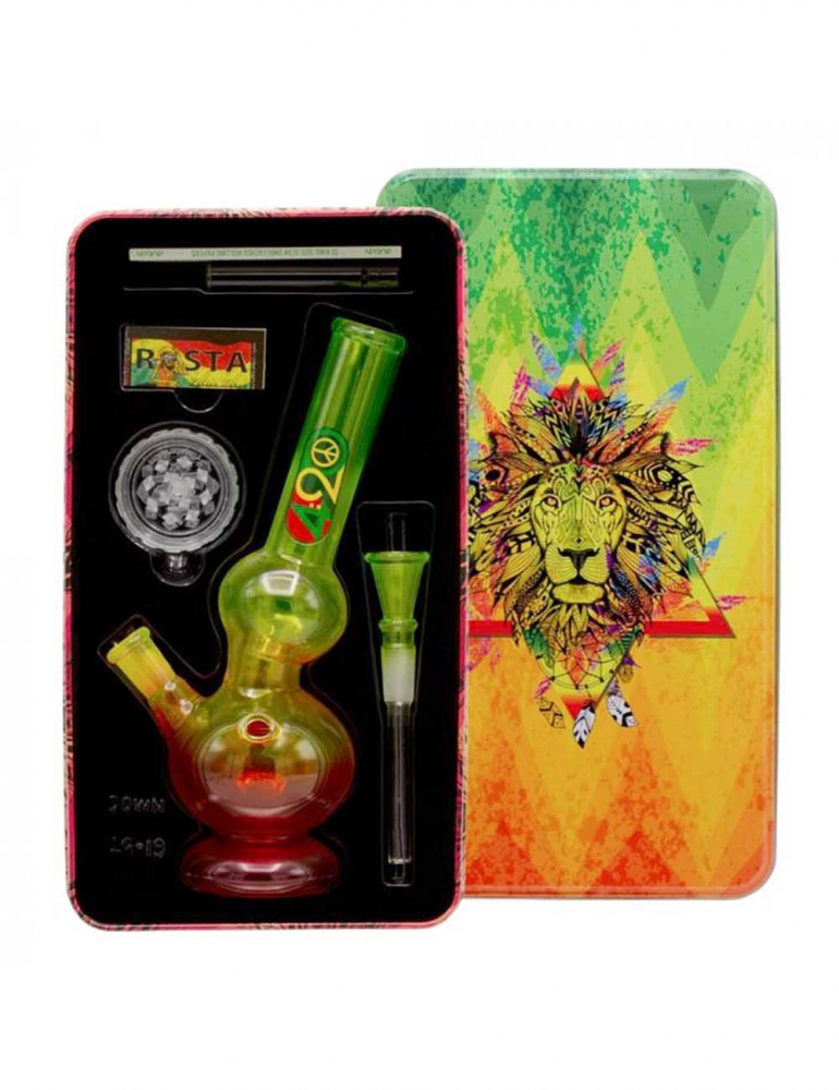 Four Twenty Rasta Bong giftset 1 x Bong - 1 x Grinder - 1 x lighter - 5 x screen Four Twenty Rasta Bong giftset 1 x Bong - 1 x Grinder - 1 x lighter - 5 x screen
